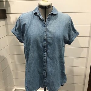 Zara Denim Button Down Short Sleeve Top